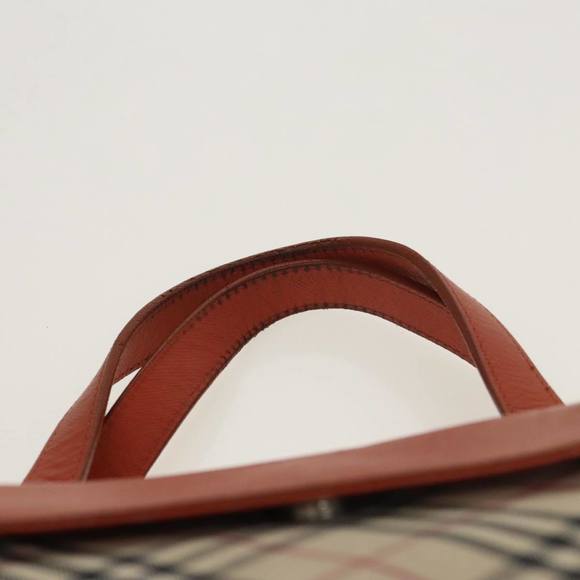 BURBERRY Nova Check Hand Bag Canvas Beige Orange Silver Auth 102116 - Picture 8 of 16